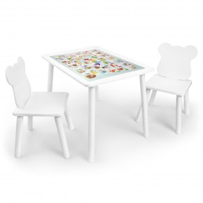 Детский комплект стол и два стула Мишка Rolti Baby с накладкой Алфавит (белая столешница/белое сиденье/белые ножки) в Лабытнанги - labytnangi.ok-mebel.com | фото