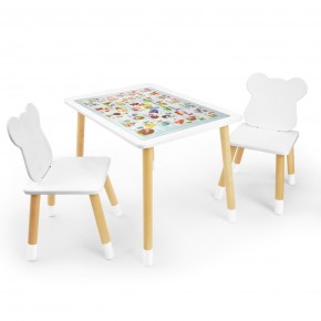 Детский комплект стол и два стула Мишка Rolti Baby с накладкой Алфавит (белая столешница/белое сиденье/береза ножки) в Лабытнанги - labytnangi.ok-mebel.com | фото