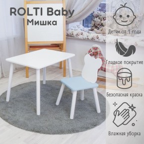 Детский комплект стол и стул «Мишка» Rolti Baby  (голубая столешница/голубое сиденье/белые ножки) в Лабытнанги - labytnangi.ok-mebel.com | фото