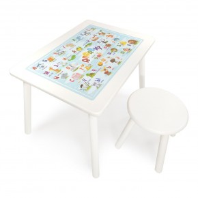 Детский комплект стол и табурет круглый Rolti Baby с накладкой Алфавит (белая столешница/белое сиденье/белые ножки) в Лабытнанги - labytnangi.ok-mebel.com | фото