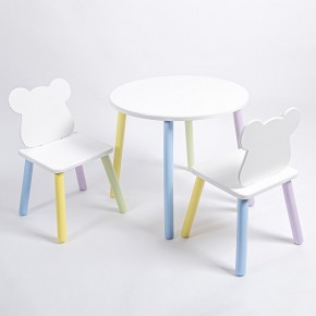 Комплект детский стол КРУГЛЫЙ и два стула МИШКА ROLTI Baby (белая столешница/белое сиденье/цветные ножки) в Лабытнанги - labytnangi.ok-mebel.com | фото