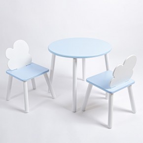 Комплект детский стол КРУГЛЫЙ и два стула ОБЛАЧКО ROLTI Baby (голубая столешница/голубое сиденье/белые ножки) в Лабытнанги - labytnangi.ok-mebel.com | фото