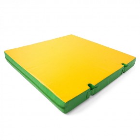 Мат гимнастический, квадратный, с вырезами под стойки. Длина 1 м, ширина 1 м, толщина 10 см зеленый-желтый   в Лабытнанги - labytnangi.ok-mebel.com | фото