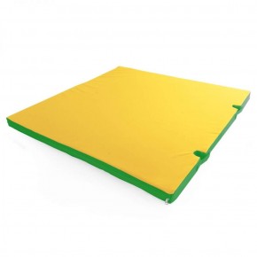 Мат гимнастический, квадратный, с вырезами под стойки. Длина 1 м, ширина 1 м, толщина 8 см зеленый-желтый   в Лабытнанги - labytnangi.ok-mebel.com | фото