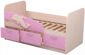 Кровать Дельфин 1,6 (Дуб молочный/фасад - Ламарти розовый) в Лабытнанги - labytnangi.ok-mebel.com | фото 1