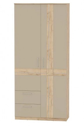 Шкаф 2-х дверный с ящиками ПРЕЗЕНТ 4-4819 (Дуб Крафт Золотой/Капучино/Дуб Мадейра) в Лабытнанги - labytnangi.ok-mebel.com | фото