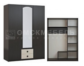 Шкаф 3-х дверный с 2 ящиками с зеркалом Шк51 МС Люсси (венге/дуб девон) в Лабытнанги - labytnangi.ok-mebel.com | фото