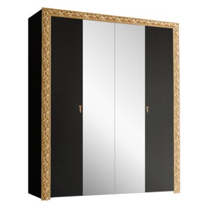 Шкаф 4-х дв. с зеркалами Тиффани Premium черная/золото (ТФШ1/4(П) в Лабытнанги - labytnangi.ok-mebel.com | фото