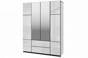 Шкаф 4-х дверный Палермо 02 с ящиками и зеркалом Белый гладкий шелк/Черный гладкий шелк в Лабытнанги - labytnangi.ok-mebel.com | фото 1