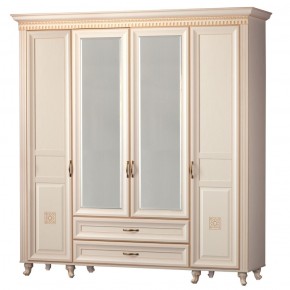 Шкаф для одежды 4-дверный с зеркалом №493 Марлен кремовый белый в Лабытнанги - labytnangi.ok-mebel.com | фото