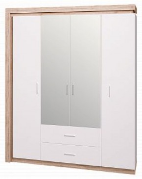 Шкаф для одежды с ящиками 4-х створчатый с зеркалом Люмен 16 в Лабытнанги - labytnangi.ok-mebel.com | фото