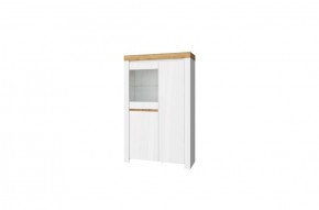 Шкаф с витриной 1V2D, TAURUS, цвет белый/дуб вотан в Лабытнанги - labytnangi.ok-mebel.com | фото 1