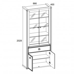 Шкаф с витриной 2V2D1S, MAGELLAN, цвет Сосна винтаж в Лабытнанги - labytnangi.ok-mebel.com | фото 2