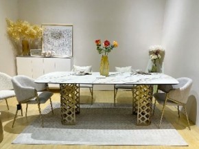 Стол CHIAVARI 220 KL-188 Контрастный мрамор матовый, итальянская керамика / Шампань, ®DISAUR в Лабытнанги - labytnangi.ok-mebel.com | фото 2