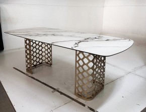 Стол CHIAVARI 220 KL-188 Контрастный мрамор матовый, итальянская керамика / Шампань, ®DISAUR в Лабытнанги - labytnangi.ok-mebel.com | фото 6